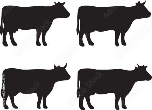 Four black silhouettes of cows standing side by side