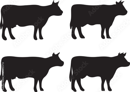 Four black silhouettes of cows standing side by side