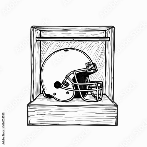 American football helmet displayed on shelf in locker room  