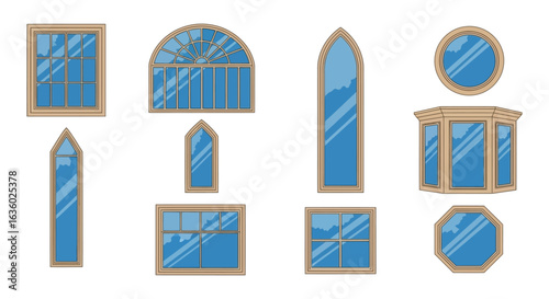A comprehensive vector collection showcasing diverse window styles and architectural forms, ideal for building projects, home decor, and graphic design elements.