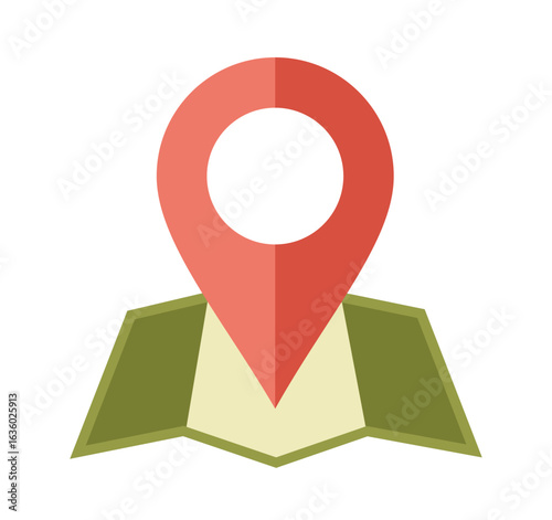 Map and red location pin logo illustration representing navigation, travel, destination, GPS, direction, pinpointing, and geographical services