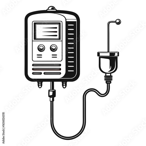 Retro Style Water Heater with Temperature Control and Old Fashioned Electric Plug in Black and White Illustration