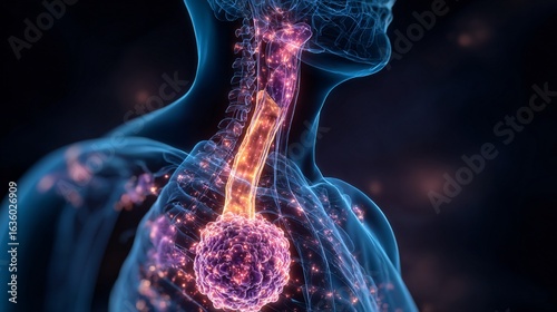Esophageal Cancer Adenocarcinoma Diagnosis Biopsy Endoscopy Medical Healthcare Illustration