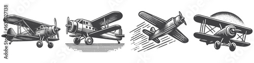 Vintage Hand-Drawn Airplane Illustration, Retro Aircraft Engraved Vector for Aviation and T-Shirt Design