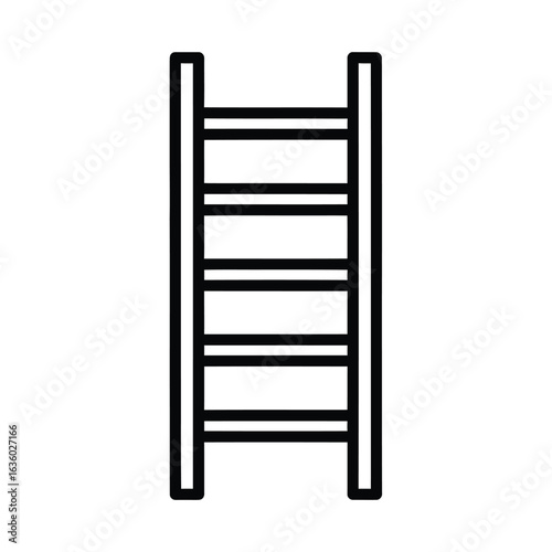 A simple black and white line drawing of a ladder with rungs, isolated on white background, perfect for illustrating concepts of progress and achievement