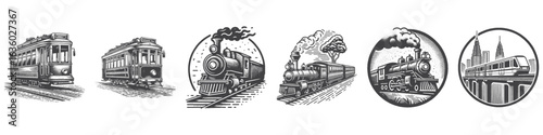 Vintage Hand-Drawn Train Illustration, Classic Locomotive Engraved Vector for Transport and T-Shirt Design