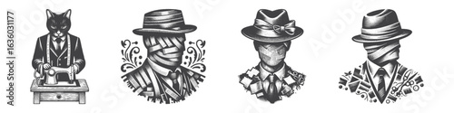 Vintage Hand-Drawn Tailor Wearing Hat Illustration, Stylish Craftsman Engraved Vector for Fashion and T-Shirt Design
