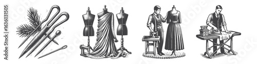 Vintage Hand-Drawn Dress with Mannequin Illustration, Fashion Display Engraved Vector for Style and T-Shirt Design