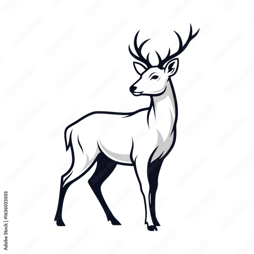 Fototapeta premium Stylized deer design with antlers in black and white on transparent background