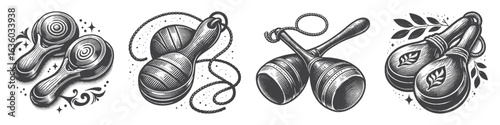 Vintage Hand-Drawn Maracas Illustration, Latin Percussion Engraved Vector for Music and T-Shirt Design