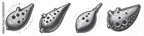 Vintage Hand-Drawn Ocarina Illustration, Wind Instrument Engraved Vector for Music and T-Shirt Design