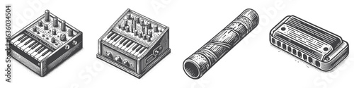 Vintage Hand-Drawn Harmonica Illustration, Pocket Wind Instrument Engraved Vector for Music and T-Shirt Design
