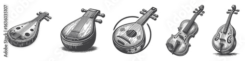 Vintage Hand-Drawn Violin Illustration, Classical String Instrument Engraved Vector for Music and T-Shirt Design