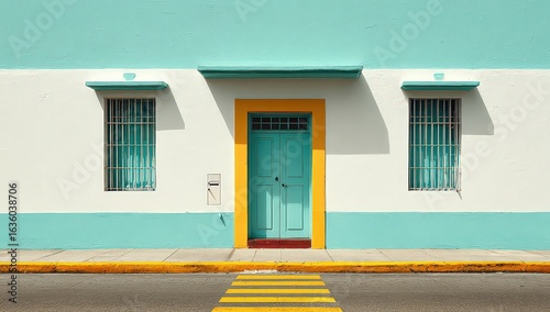Colorful Tropical House Facade With Blue And White Paint