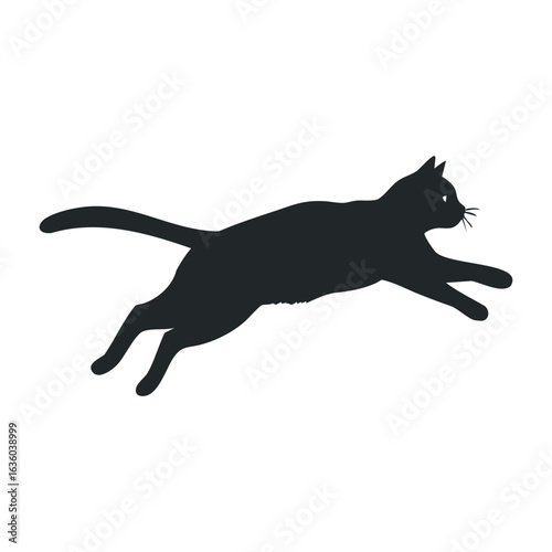 Silhouette of a leaping cat in motion highlighting graceful feline agility. Vector illustration