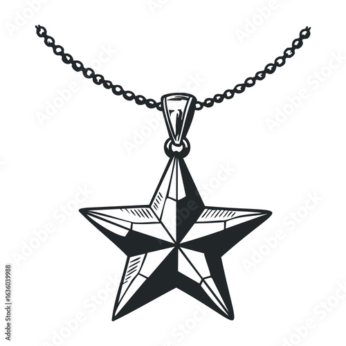 Geometric star pendant necklace with chain in black and white design. Vector illustration