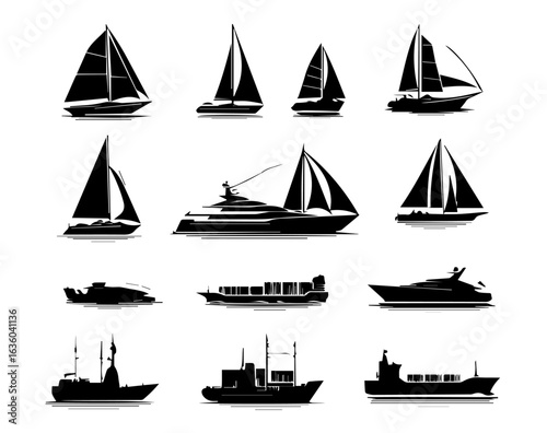 Vector Silhouette Ships & Sailboats Icon Collection