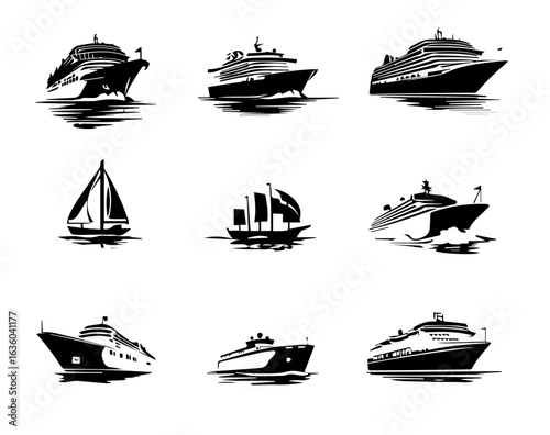 Vector Silhouette Ships & Sailboats Icon Collection