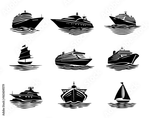 Vector Silhouette Ships & Sailboats Icon Collection