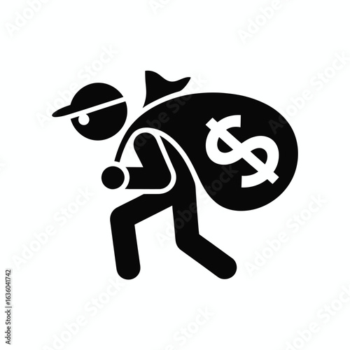 Thief carrying a money bag with a dollar sign