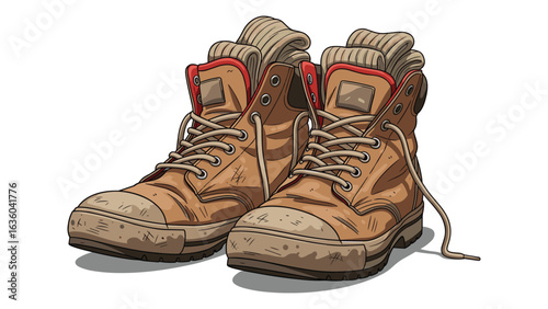 Cartoon Style Hiking Boots Illustration for Outdoor Adventure and Camping Graphic Projects