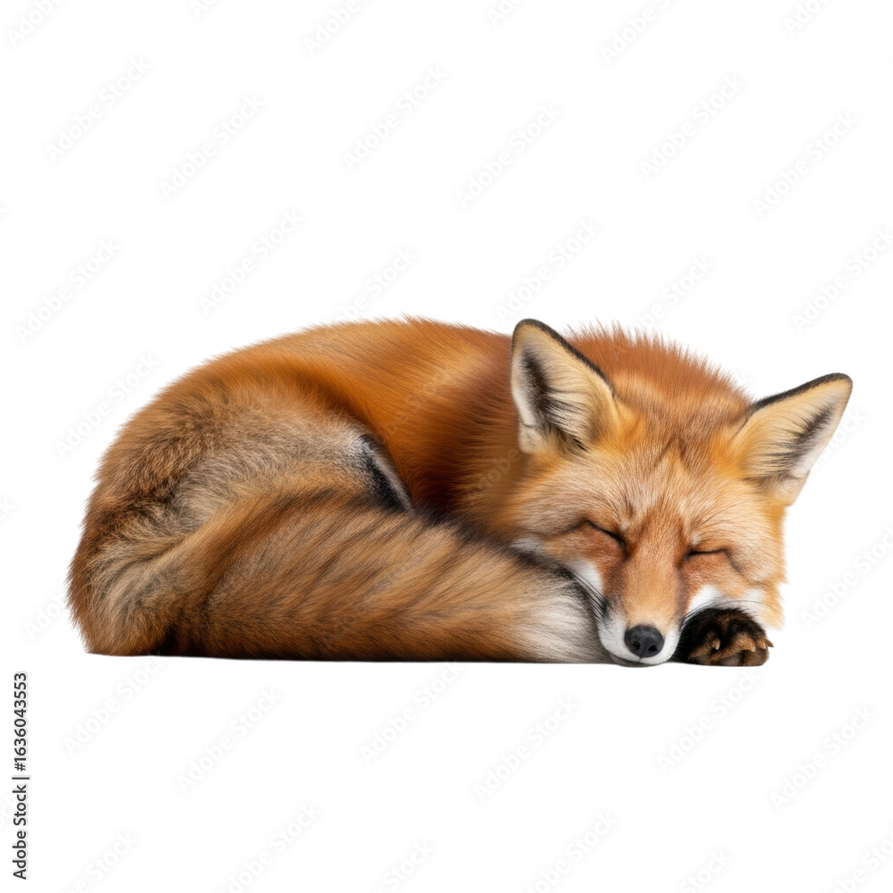 Fototapeta premium Sleeping red fox with fluffy tail and closed eyes