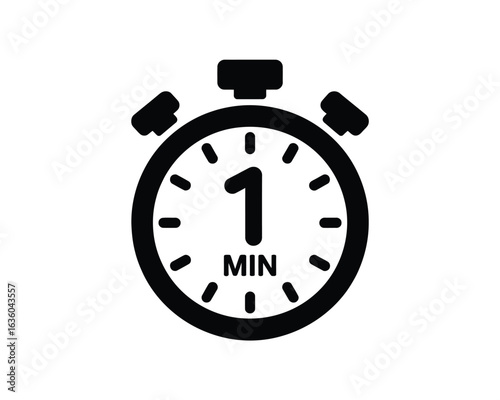 Simple black icon of a stopwatch showing one minute