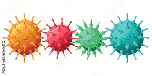 Vibrant Variety of Viral Illustrations A Colorful Depiction of Coronavirus-like Structures Displaying the Diversity of Viral Forms and Potential Mutations