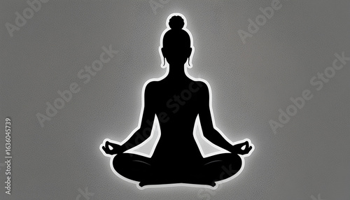 Illustration of a person meditating in lotus pose, promoting relaxation, mindfulness, and tranquility. The central theme emphasizes inner peace and spiritual balance in a minimalistic design style.