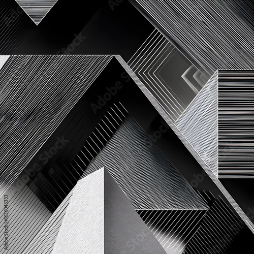 A black and white abstract painting with a lot of lines