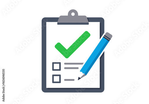 Clipboard with Green Checkmark and Pencil