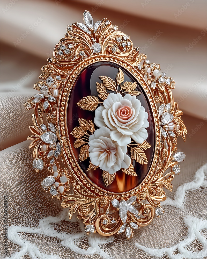 Obraz premium Classic pearl and gold cameo brooch high resolution picture