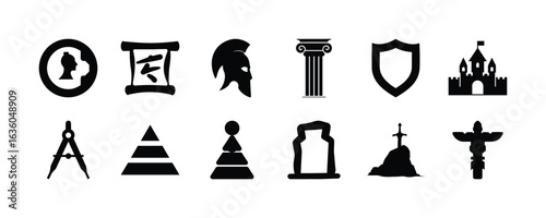 Historical artifacts and ancient civilization symbols vector art collection for graphic design projects
