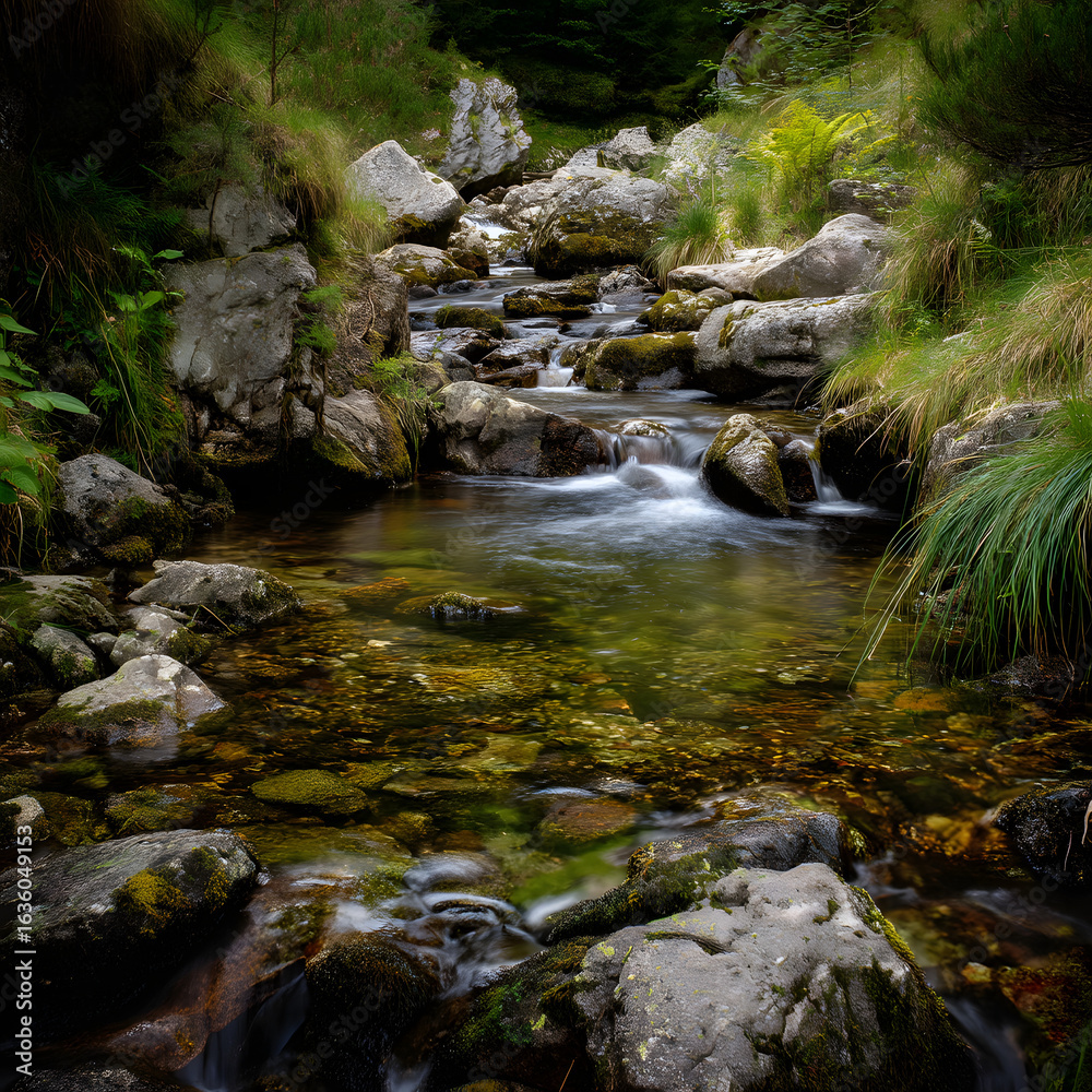 Fototapeta premium A stream of water flows through a rocky area