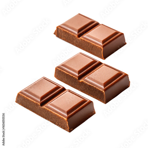 Several pieces of milk chocolate bar isolated on transparent background