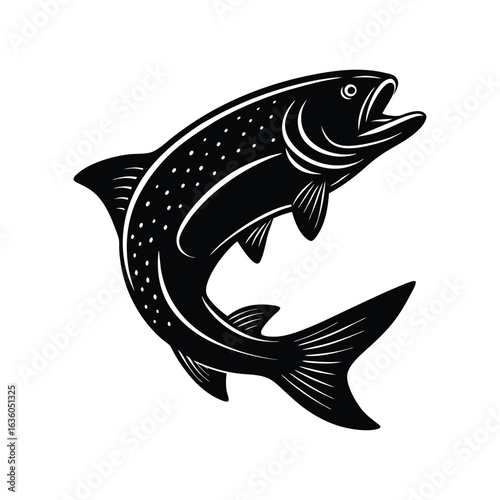 jumping rainbow trout silhouette with open mouth a.eps
