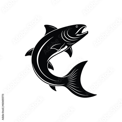 bull trout jumping from water silhouette with exte.eps