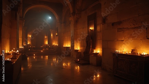 Dimly Lit Church Interior With Many Candles