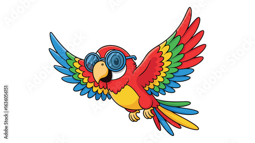 Cartoon parrot character with glasses flying illustration for creative project use and