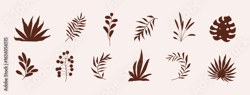 Vector line plants and leaves. Floral outline set. Simple hand-drawn flower and branch silhouette collection. Sketch doodle botanicals. Elegant minimal feminine twigs for logo, emblem. EPS10