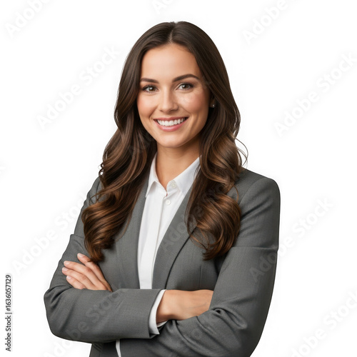 Confident business woman smiling with arms crossed isolated on transparent background