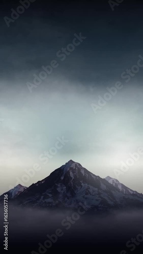 Mountain landscape with cloudy sky and fog looping animation background