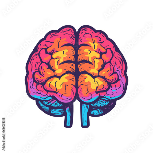 colorful illustration of a human brain in a retro comic book or pop art style. This image is perfect for websites, blogs, or articles related to psychology, neuroscience, creativity, and mental health