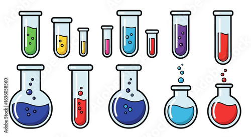 Colorful Laboratory Test Tubes and Flasks Icons