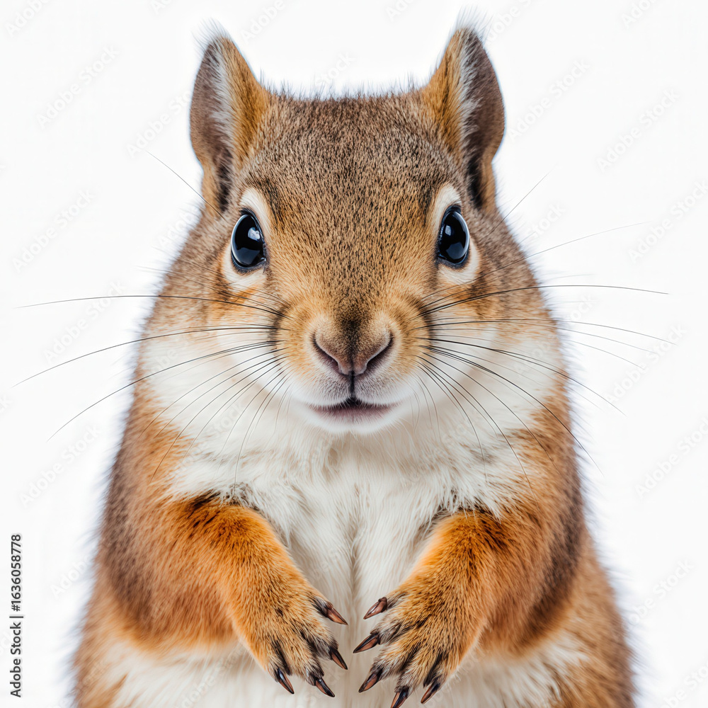 Obraz premium Curious Squirrel's Portrait: Captivating close-up of a squirrel with big eyes, highlighting its intricate fur, whiskers and natural grace.