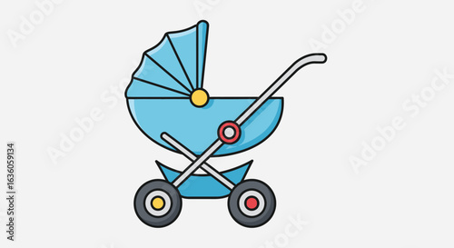 Blue Baby Pram Stroller Vector Icon