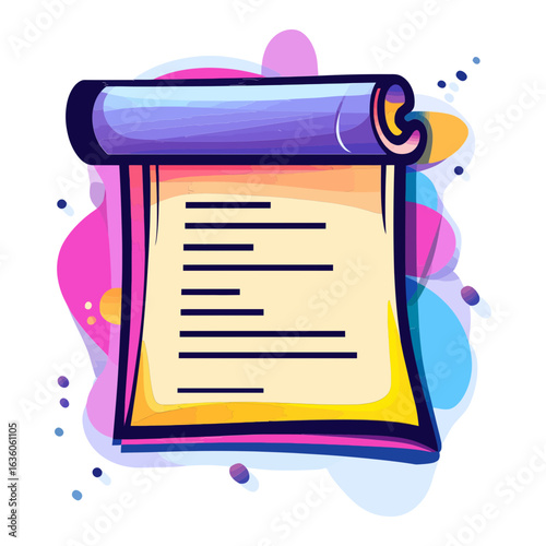 A vibrant cartoon-style illustration of a scrolling document or a list. This image is suitable for websites and blogs related to data, contracts, information, and to-do lists.

