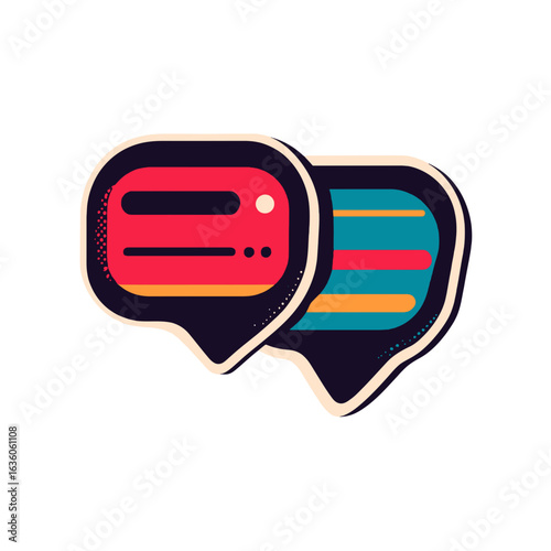flat-style icon of two overlapping speech bubbles. This image is perfect for websites or blogs about communication, social media, customer service, and dialogue to represent conversation