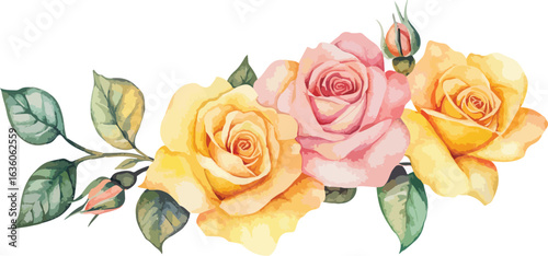 Watercolor Yellow Roses Bouquet Arrangement