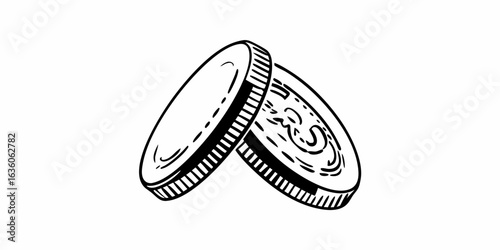 Illustration of two coins overlapping each other with visible edge details and number five